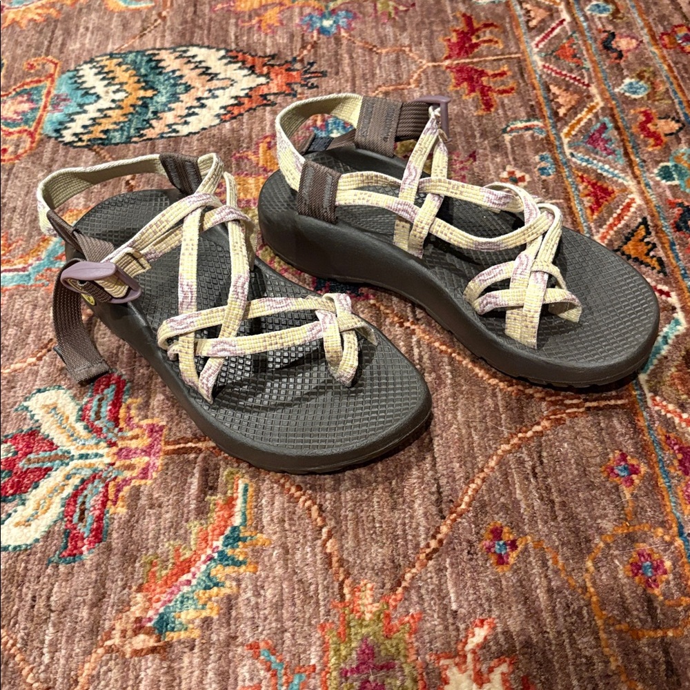 Chaco Brown and purple and yellow Sandals